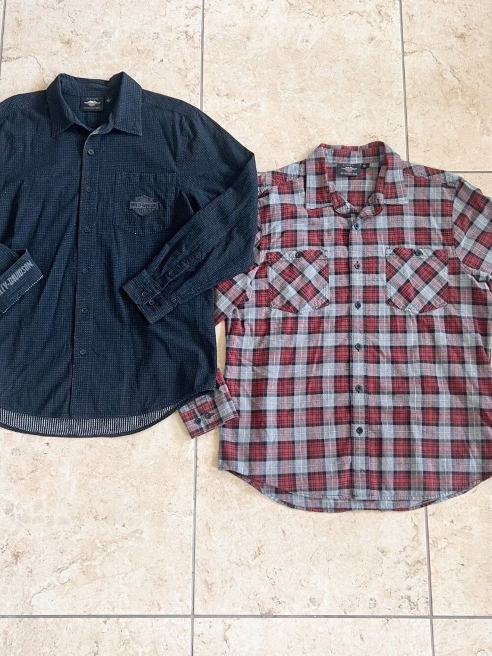Two Harley Davidson XL Plaid Long Sleeve Button Up Shirts Genuine Motorclothes